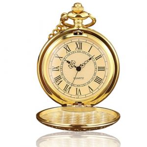 Litinliv Montre a Gousset, Montre Gousset Homme avec Cha&icirc;ne, Montres de Poche Ancienne avec Chiffres Romains, Vintage Montres pour Hommes Femmes la F&ecirc;te des P&egrave;res, No&euml;l, Usage Quotidien - Dor&eacute; (Zbuddhism, neuf)