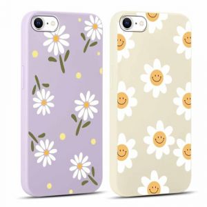 Yoedge 2 pi&egrave;ces Violet Coque pour iPhone 8/7 / SE 2022 / SE 2020 4,7" Motif de Fleurs et Feuilles Fille Femme &Eacute;tui, Housse de Antichoc TPU Mignon Aesthetic Design Case Cover pour iPhone SE 3, Beige (Lei Xiao, neuf)