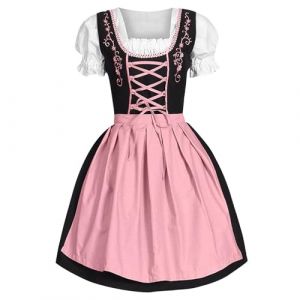 Femme Dirndl Robe Traditionnelle Bavaroise Allemande Costume Complet pour Oktoberfest Fête de la Bière Carnaval Halloween Festival Déguisement Party Tenue (XL) (DolceTiger, neuf)