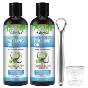 8 Fl.Oz Lot de 2 huiles de noix de coco, eau de bouche avec gratte-langue, sans alcool, huile de noix de coco naturelle et menthe poivrée pour blanchiment des dents, haleine fraîche (yongxudedian, neuf)