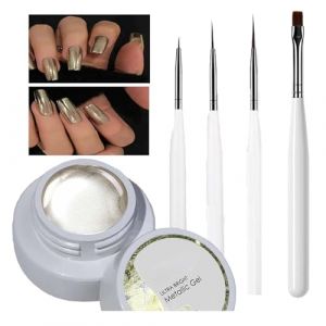 Gel de Peinture Métallique pour Ongles, MELLTONG Gels de Peinture Métallisée, Gel Liner Métallisé, 4Pcs Pinceaux en Détail à Ongles, 3D, Vernis à Ongles, Brillant, pour Bricolage, Manucure, Doré (Mell-Pretty, neuf)