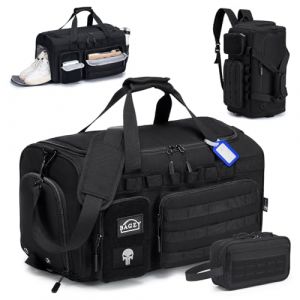 BAGZY Sac de Sport Homme 40L Sac de Voyage Tactique Militaire Imperm&eacute;ables Sacs Equitation avec Compartiment &agrave; Chaussures pour Voyage Sport Fitness Weekender Camping avec Trousse de Toilette Noir (BAGZY, neuf)