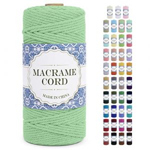 Uiopa Corde Macramé 3mm x 100m Ficelle Macramé Naturel Cordon Coton Fil Macramé 3mm Cordelette pour Suspension Murale Tressée de Plante Rideau Bricolage Décoration Intérieure Boho (Vert d'Eau) (XEYUAN, neuf)