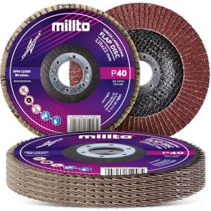 5x Millto Disque &Agrave; Lamelles 125x22,2 mm Grain 40 T29 pour M&eacute;tal Bois D&eacute;capage Rouille Peinture Salet&eacute; Meuleuse Angulaire Disque Abrasif Fibr&eacute; pour Surfaces (Instalguru-fr, neuf)