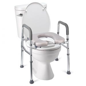 Rehausseur de Toilette Adulte avec Accoudoirs & Si&egrave;ge moelleux,Si&egrave;ge de toilette sur&eacute;lev&eacute; - Hauteur R&eacute;glable,Rehausseur WC Portable en Structure m&eacute;tal pour Personnes &Acirc;g&eacute;es, Handicap&eacute;s, Enceintes (LiangLili, neuf)