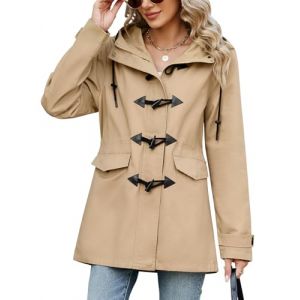 Yuson Girl Veste Femme mi Saison L&eacute;ger Blouson &agrave; Capuche Manteau en Coton D&eacute;contract&eacute;e Veste de Printemps Manteau en Corne Coupe Vent D'ext&eacute;rieur Parka avec Cordon de Serrage(Kaki, XXL) (YusonGirl, neuf)