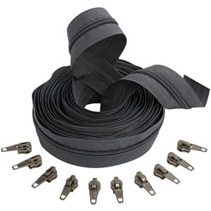 AERZETIX - C62674x5-C62926x10 - Kit de Fermeture &eacute;clair &agrave; glissi&egrave;re Spirale 5m N&deg;5 Couleur: Gris fonc&eacute; + 10 curseurs Couleur Argent &agrave; verrou - en Nylon/m&eacute;tal - mercerie (Tuning, neuf)