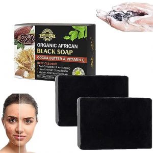 Savon Noir Africain au Beurre de Cacao avec Vitamine E, Savon pour l'acné, dissolvant de Taches Brunes, Savon Naturel pour Le Visage, Nettoyage en Profondeur, Savon Noir, contrôle de l'huile, pour (guangzhouliuqiyongshangmaoyouxiangongsi, neuf)