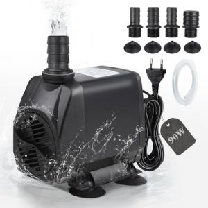 EXLECO Pompe à Eau 4500L/H Submersible Pompe 90W Pompe de Bassin, Pompe de Filtration, Pompe à Fontaine, Pompe D'alimentation, Pompe Ruisseau avec Câble de 2M, Tuyau, 4 Buses pour Étang Aquarium (ZLH2019, neuf)