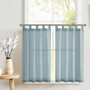 TOPICK Rideaux Cuisine Brise Bise Court Petit Rideau, m&eacute;lange de Lin, a Pattes Lot de 2 Bleu 65x115cm(LxH),pour Salon Placard Chambre sous Evier Salle, D&eacute;coration d'Int&eacute;rieur &Eacute;pur&eacute;e (Audrey Home Fashion, neuf)