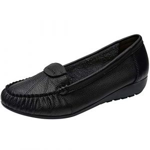 ANUFER Femmes Cuir Véritable Doux Ballerines Sole Glisser sur Talon Compensé Bas D'âge Moyen Chaussures de Marche Noir SN02450 EU41 (ANUFER's Shop, neuf)