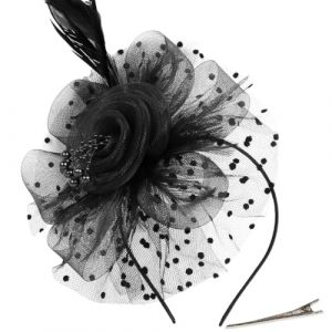 AOWVUTS Fascinator Chapeau Plume Mariage Dames Day Bandeau et Clip Fascinator Chapeau Fleur Maille Plume Dentelle avec Barrett Chapeaus Fascinateur Voile Cocktail Tea Party Chapeaus pour Femme (A, Un) (Foshan City Dange Auto Co., neuf)