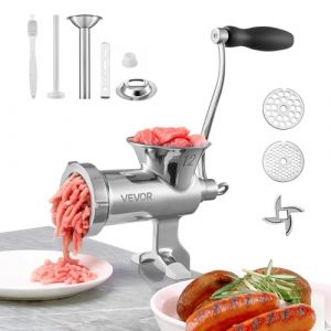 VEVOR Hachoir &agrave; Viande Manuel en Inox Alimentaire Hachoir Manuel &agrave; Manivelle 2 Plaques de Broyage 5/8 mm Poussoir &agrave; Saucisses Fixation Ferme Am&eacute;lior&eacute;e par Serre-Joint Broyage de la Viande Boucherie (VEVOR Direct Store FR, neuf)