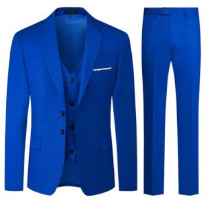 Allthemen Costume Homme Mariage 3 Pièces Slim Fit Smoking Costume Couleur Unie Deux Boutons Formel Veste Gilet et Pantalon Saphir 3XL (Allthemen, neuf)