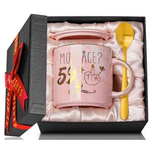 Cadeau Anniversaire 60 Ans Femme, idee cadeau femme anniversaire, tasse &agrave; caf&eacute; en c&eacute;ramique en marbre de 400ml avec impression dor&eacute;e, souvenirs de joyeux anniversaire pour 60 ans, belle bo&icirc;te cadeau (Yinghaitai-fr, neuf)