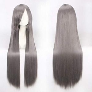 LINLINCD Anime Cosplay Perruque 100 cm 420 g Rose Net Long Droit Perruque Cosplay Costume Cheveux Synthétiques Blanc Bleu Rose Marron Vert Rouge Blond Noir Perruques pour Femmes Gris (qiu lai shan mao hang, neuf)