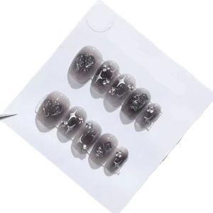 Port fait à la main d'ongles teints en halo de coeur tridimensionnel noir, faux ongles amovibles, 10 pièces(XS) (Seful Store, neuf)