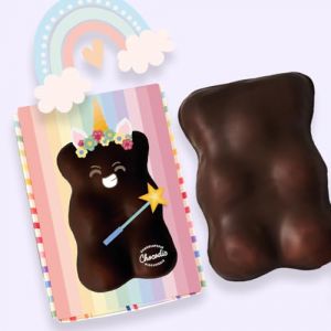 Ourson Guimauve XL | Guimauve Vanille enrobé de Chocolat Lait ou Noir | Anniversaire Remerciement Fête des Pères Plaisir d'offrir Saint Valentin Fête des Mères Pâques Noël (Licorne, Chocolat Noir) (CHOCODIC Maître artisan chocolatier depuis 1995, neuf)