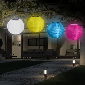 Sporgo Lampions Solaires Extérieur : 4 Pièces 20 cm Lampions Solaires LED Résistant aux Intempéries Lanterne Colorée Suspendue pour Extérieur, Lanterne de Jardin Solaire pour Mariage Jardin Terrasse (BAOBAOBAOB, neuf)