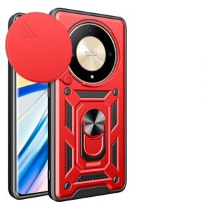 UPLAI Coque pour Honor Magic 5 Lite 5G (Magic5 Lite), Tr&egrave;s Mince Antichoc Armure Silicone Housse avec Glisser Cam&eacute;ra Cover et Magn&eacute;tique Anneau Support, PC+TPU Durable &Eacute;tui.Rouge (UPINLY, neuf)