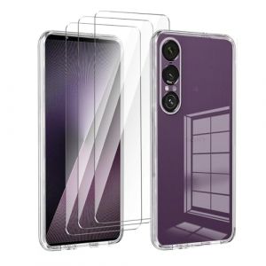 LYZXMY Coque pour Sony Xperia 1 VII(6.5") Transparent Housse + 3 x Verre trempé Protection écran, Souple Silicone Étui Protection Bumper TPU Téléphone Case Cover (SLMY, neuf)