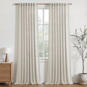MRTREES Rideaux Voilage Lin Naturel Semi-Transparent 140x245 CM Rideau Salon Voilage Porte Fenetre Passe Tringle Rideau Voile &Eacute;l&eacute;gant pour Chambre Salle &agrave; Manger Baie Vitr&eacute;e, Lot de 2 (MRTREES HOME, neuf)