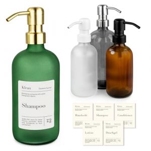 Natural Goods Berlin Klean Distributeur de savon avec &eacute;tiquettes Marron transparent &Oslash; 7 x 21 cm &ndash; 500 ml avec t&ecirc;te de pompe en acier inoxydable dor&eacute; / Distributeur de savon rechargeable de qualit&eacute; (NaturalGoodsBerlin, neuf)