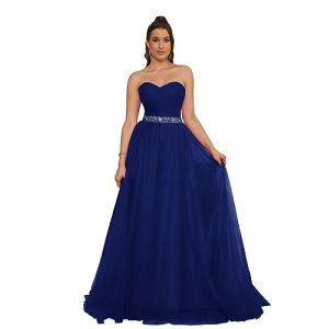 PCBROS Robe Femme Chic de Soirée Longue Elégante Robe Femme Gala Robe de Bal Longue Chic en Tulle Polyester Bleu Royal 44 (yuyangdedian, neuf)