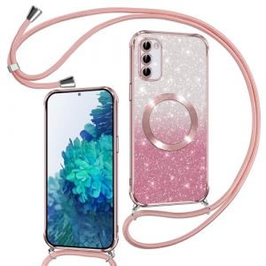 Phoona Couqe Magnétique pour Samsung Galaxy S20 FE Con Cordon, Compatible avec MagSafe, Brillant Glitter Pailleté Antichoc Durable Résistante Etui Housse pour Samsung S20 FE Soft TPU Bumper, Rose (Briese Anja, neuf)