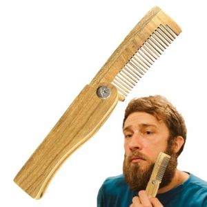 Peigne &agrave; barbe - Peigne &agrave; barbe en bois naturel pour hommes, soins de la barbe | Peigne en bois antistatique de poche, peigne de nettoyage de barbe pliable, peigne &agrave; barbe po (binratolre, neuf)