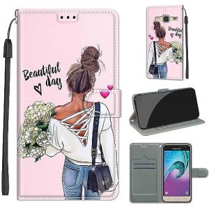 Coque pour Samsung Galaxy J3 / J3 (2016) Étui, avec [Béquille] [Fentes pour Cartes] Housse, Flip Case Portefeuille Etui Compatible Samsung Galaxy J3 / J3 (2016) (WGR Global Business, neuf)