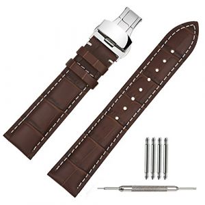 TStrap Montre Bracelet en Cuir 20mm - Noir Bande en Cuir de Veau pour Homme Femme Vintage Retro - Bracelet de Montre Remplacement avec Boucle D&eacute;ployante en Acier Inoxydable - 18mm 19mm 21mm 22mm (EElife-UK, neuf)