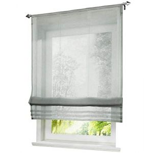 Store Romain Passe Tringle Couleur Unie Gris Clair avec Pan Pliss&eacute; LxH/140x155CM Rideau Voilage Raffrollo D&eacute;coration de Fen&ecirc;tre Chambre/Salle de Bain/Balcon (BAILEY JO, neuf)