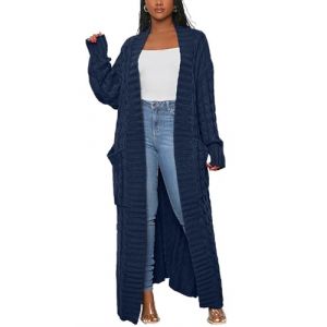 Cardigan Femme Long Hiver Grosse Maille Veste Casual Tricot Pull avec Poches L&acirc;che Manteau &Eacute;l&eacute;gant Ouvert Devant (Ruidian8, neuf)