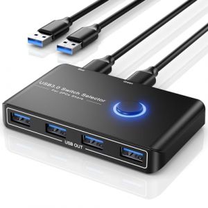 Jancane Switch USB 3.0, 2 Entr&eacute;es 4 Sorties Commutateur USB KVM Switch 4 Ports pour 2 PCs pour Clavier Souris Cl&eacute; USB Disque Dur Externe Imprimante Scanner 2 C&acirc;bles USB 3.0 Inclus (HF shop, neuf)