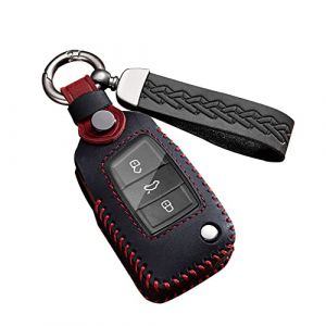 ontto Coque de cl&eacute; de Voiture pour VW Golf 7 MK7 Tiguan MK7 Skoda Octavia A7 Kodiaq 2017 2018 2019 (Seulement Keyless) T&eacute;l&eacute;commande Porte-cl&eacute;s en Cuir Noir (Ontto, neuf)