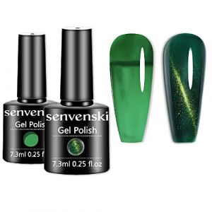 Senvenski Vert Gelée Vitrail Vernis Semi Permanent, Turquoise oeil de chat aimanté Magnétique Vernis à Ongles Gel Cristal Transparente Couleur UV LED Art Kit pour French Manucure (CS2-010) (Senvenski EU, neuf)