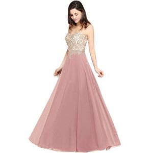 Misshow Robe de Cocktail Longue Formelle avec Appliques Robe de Soir&eacute;e Chic pour Mariage El&eacute;gante en Mousseline Rose Profond 42 (Cifucheng, neuf)