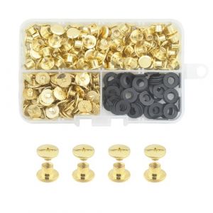 JINTANG 100pcs M5x4 vis chicago,rivet a visser,rivet cuir,Utilis&eacute; pour le bricolage en cuir Sac &agrave; v&ecirc;tements, chaussures, livres et d&eacute;coration (dor&eacute;) (LiQun82523, neuf)