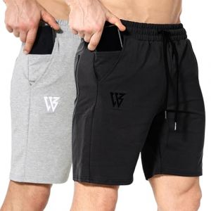 BROKIG Lot de 2 Short Sport Homme avec Poche Zipp&eacute;e Shorts Musculation Running Coton Short de Fitness Respirant Course &agrave; Pied pour Hommes(Noir/Gris Clair,S) (Broki&reg;, neuf)