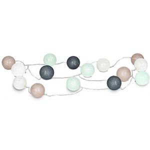 levandeo Guirlande lumineuse à 15 boules LED en coton - Vert menthe, marron, blanc (living-by-design, neuf)