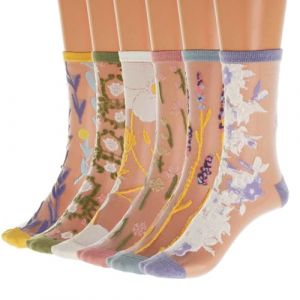 IYOU Femmes Transparent Chaussettes Rose Fleur Voir &agrave; Travers Chaussettes Transparent Mince Elastique Dentelle Maille Cheville Chaussettes(6 Paires) (Deeping, neuf)