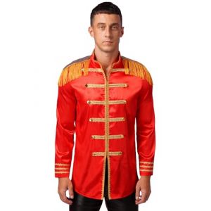 Moggemol Costume Homme Cirque Directeur De Cirque Veste Uniforme De Maître Piste Manteau Manches Longues Avec Franges Épaulettes Fête Halloween Carnaval Rouge M (Moggemol, neuf)