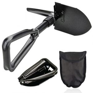Pelle Pliante, Pelle de Camping Multifonctionnelle, 46,5 CM Pelle Pliante Amovible avec Sac de Transport, Noir (SCKJ-EU, neuf)