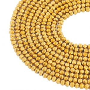 Bestewelry - Lot de 10 brins de perles en verre &agrave; facettes rondelles de 3x2 mm plaqu&eacute; or - Perles en verre transparentes plaqu&eacute;es pour la fabrication de bracelets et de bijoux artisanaux (Bestewelry, neuf)