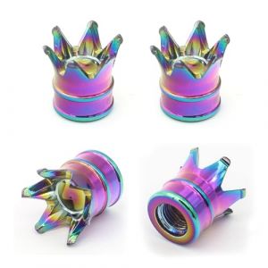 Misuyue 4 pi&egrave;ces Bouchon Valve Pneu Voiture Couronne, Heavy Duty Bouchon de Valve Voiture en M&eacute;tal, Universel Bouchon Valve V&eacute;lo en Aluminium pour Voitures, Camions, Motos, SUV (color&eacute;) (misuyue, neuf)