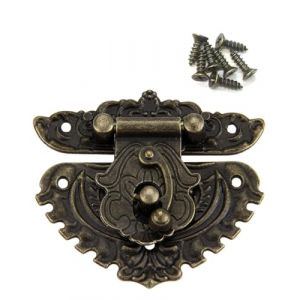 WUNZILO 1 pcs Verrous vintage antique gaufrage Moraillon Loquet Serrure Fermoir avec vis pour décoratifs Cabinet armoire Boîte à bijoux boîte valise ou meuble Couleur bronze (XL) (ZHANG  ZHAOJUN UK SHOP, neuf)