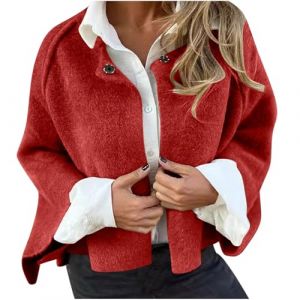 Klijuiaup Cape courte en laine mélangée pour femme - Léger - Ouvert sur le devant - Avec bouton sur le devant - Cardigan court pour femme - Manteau Wimter - Veste de travail ou de bureau, A01_red, M (Ning sensitive muscle, neuf)