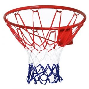 HOMCOM Panier de Basket, Anneau de Basketball avec Filet Ø 46 cm, Support de Basket-Ball Suspendu Mural intérieur et extérieur, Rouge (Aosom FR, neuf)