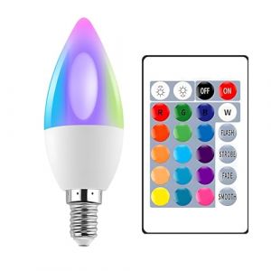 DUVERT E14 LED RGB Lamp, LED Ampoule RGB Led Smart Bulb E14, Ampoule bulb RGB, 5W IR Remote Control Led Bulb pour decoration interieure (1) (DUVERT, neuf)